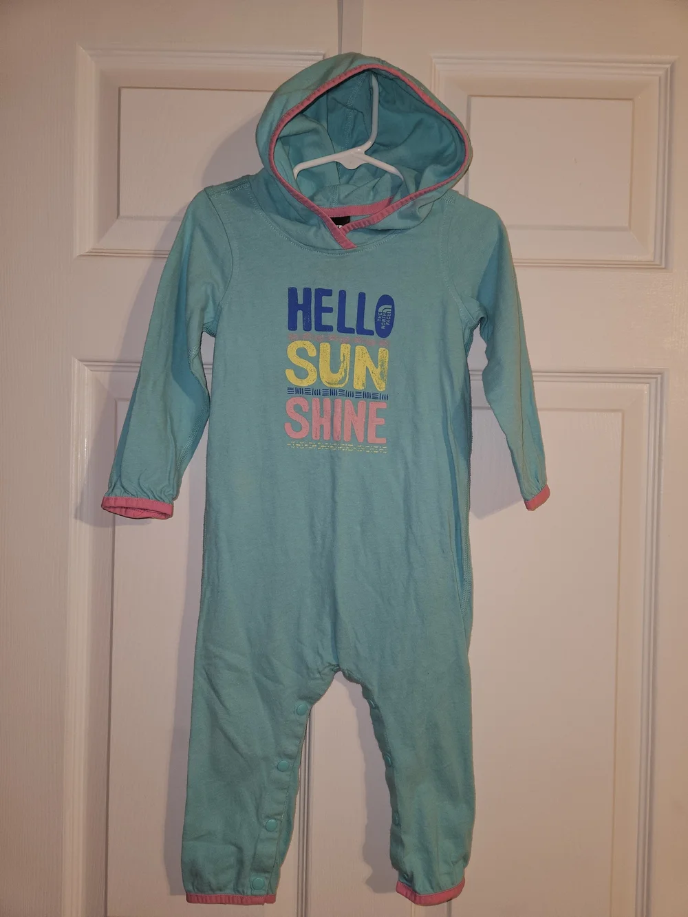 The North Face Baby Hooded Romper 12-18M Aqua Pink Hello Sunshine